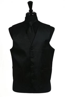 Men's Black Paisley Vest With Neck Tie