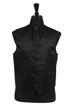 Men's Black Satin Vest With Neck Tie