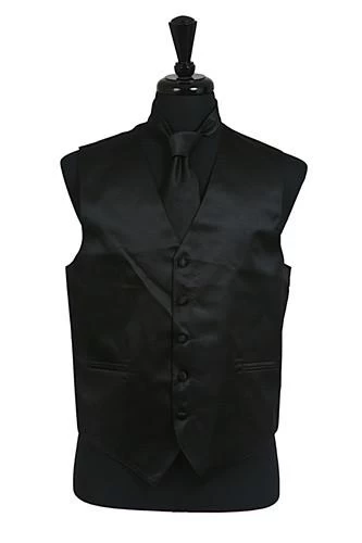 Men's Black Satin Vest With Neck Tie 3 Men's Black Satin Vest With Neck Tie