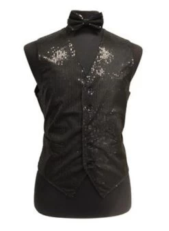 Men's Black Sequined Vest With Bow Tie