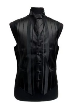Men's Black Striped Vest With Neck Tie And Bow Tie