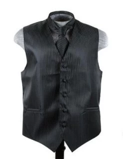 Men's Black Striped Vest With Neck Tie