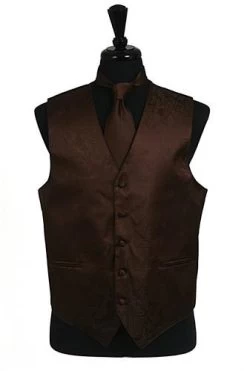 Men's Brown Paisley Vest With Neck Tie