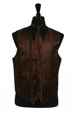 Men's Brown Striped Vest With Neck Tie And Bow Tie
