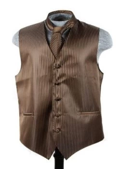 Men's Brown Striped Vest With Neck Tie