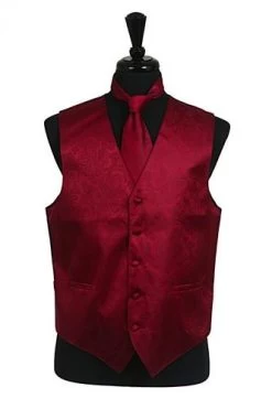 Men's Burgundy Paisley Vest With Neck Tie