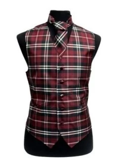 Men's Burgundy Plaid Vest With Neck Tie
