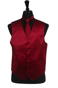 Men's Burgundy Satin Vest With Neck Tie