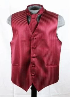 Men's Burgundy Striped Vest With Neck Tie