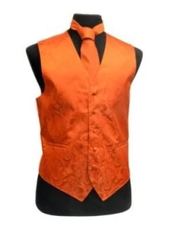 Men's Burnt Orange Paisley Vest With Neck Tie