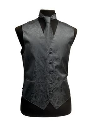 Men's Charcoal Paisley Vest With Neck Tie 3 Men's Charcoal Paisley Vest With Neck Tie
