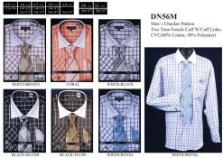 Men's Checkered Dress Shirts With Tie, Hanky, Cufflinks