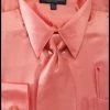 Men's Coral Satin Dress Shirt With Tie & Handkerchief -Boutique Wedding Dress Store mens coral satin dress shirt with tie handkerchief mens dress shirts daniel ellissa 145 3233 coral 522766