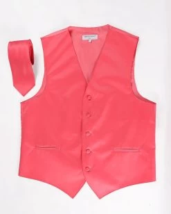 Men's Coral Satin Vest With Necktie