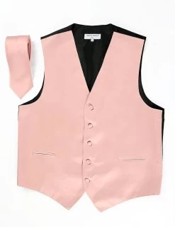 Men's Dusty Pink Satin Vest With Necktie