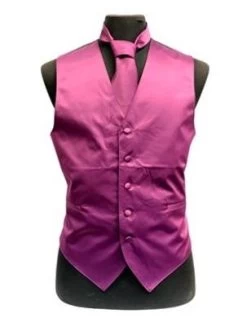 Men's Eggplant Satin Vest With Neck Tie