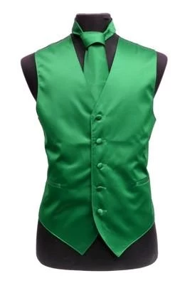 Men's Emerald Green Satin Vest With Necktie 4 Men's Emerald Green Satin Vest With Necktie - Image 2