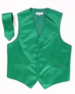 Men's Emerald Green Satin Vest With Necktie