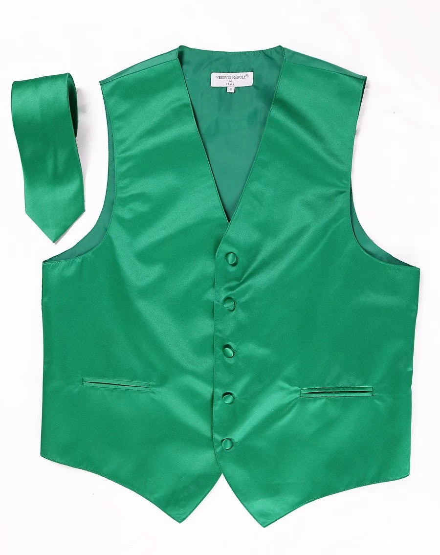 Men's Emerald Green Satin Vest With Necktie 3 Men's Emerald Green Satin Vest With Necktie