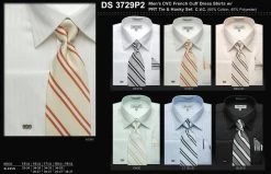 Men's French Cuff Dress Shirts With Striped Tie And Hanky