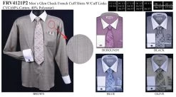 Men's Glen Checkered Dress Shirts With Tie, Hanky, Cufflinks