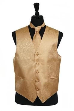 Men's Gold Paisley Vest With Neck Tie