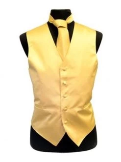 Men's Gold Satin Vest With Neck Tie