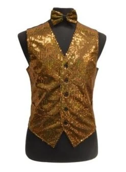Men's Gold Sequined Vest With Bow Tie