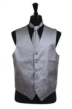 Men's Gray Paisley Vest With Neck Tie