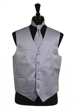 Men's Gray Satin Vest With Neck Tie