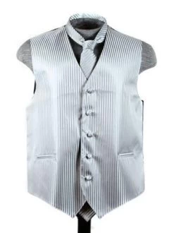 Men's Gray Striped Vest With Neck Tie