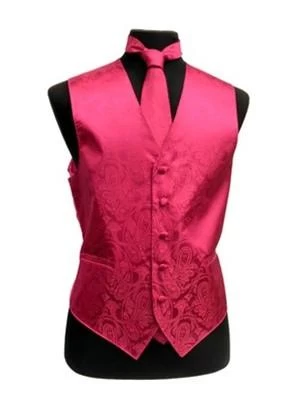 Men's Hot Pink Paisley Vest With Neck Tie 3 Men's Hot Pink Paisley Vest With Neck Tie
