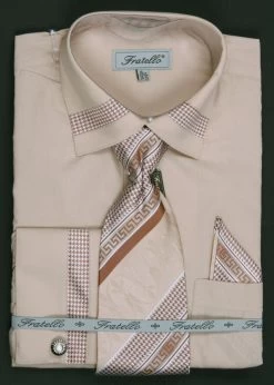 Men's Houndstooth Patched Dress Shirts With Tie, Hanky, Cuff Links 12 Men's Houndstooth Patched Dress Shirts With Tie, Hanky, Cuff Links -Boutique Wedding Dress Store mens houndstooth patched dress shirts with tie hanky cuff links mens dress shirts fratello beige 139445