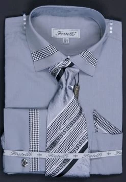 Men's Houndstooth Patched Dress Shirts With Tie, Hanky, Cuff Links 13 Men's Houndstooth Patched Dress Shirts With Tie, Hanky, Cuff Links -Boutique Wedding Dress Store mens houndstooth patched dress shirts with tie hanky cuff links mens dress shirts fratello silver 561551
