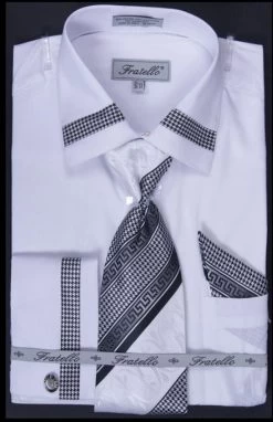 Men's Houndstooth Patched Dress Shirts With Tie, Hanky, Cuff Links 11 Men's Houndstooth Patched Dress Shirts With Tie, Hanky, Cuff Links -Boutique Wedding Dress Store mens houndstooth patched dress shirts with tie hanky cuff links mens dress shirts fratello white 156951
