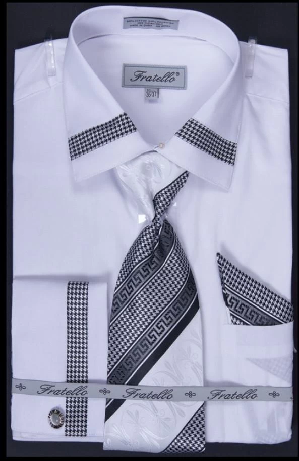 Men's Houndstooth Patched Dress Shirts With Tie, Hanky, Cuff Links 5 Men's Houndstooth Patched Dress Shirts With Tie, Hanky, Cuff Links - Image 3
