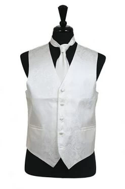Men's Ivory Paisley Vest With Neck Tie