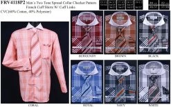 Men's Large Checkered Dress Shirts With Tie, Hanky, Cufflinks