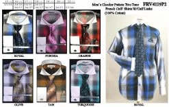 Men's Large Plaid Pattern Dress Shirts With Tie, Hanky, Cufflinks