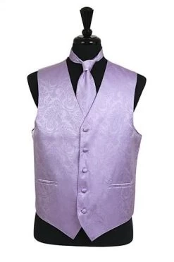 Men's Lavender Paisley Vest With Neck Tie