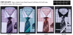 Men's Lilac Plaid Dress Shirts With Tie, Hanky, Cuff Links