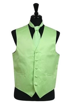 Men's Mint Green Satin Vest With Neck Tie