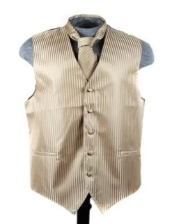 Men's Mocha Brown Striped Vest With Neck Tie