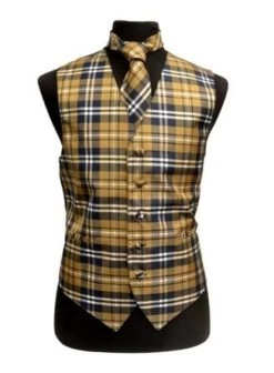 Men's Mustard Plaid Vest With Neck Tie