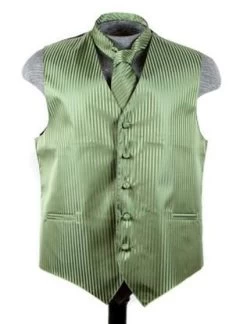 Men's Olive Green Striped Vest With Neck Tie