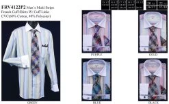 Men's Pastel Colored Striped Dress Shirts With Tie, Hanky, Cufflinks