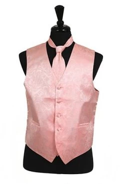 Men's Peach Paisley Vest With Neck Tie