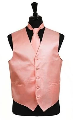 Men's Peach Satin Vest With Neck Tie