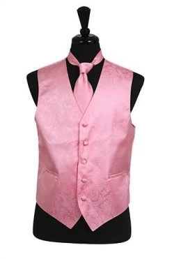 Men's Pink Paisley Vest With Neck Tie