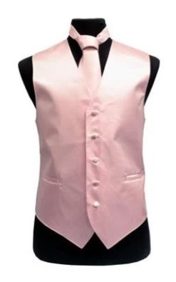 Men's Pink Satin Vest With Neck Tie